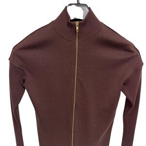 Alaia Full Zip Sweater Womens Large Brown Mock Neck Long Sleeve Top Quiet Luxury